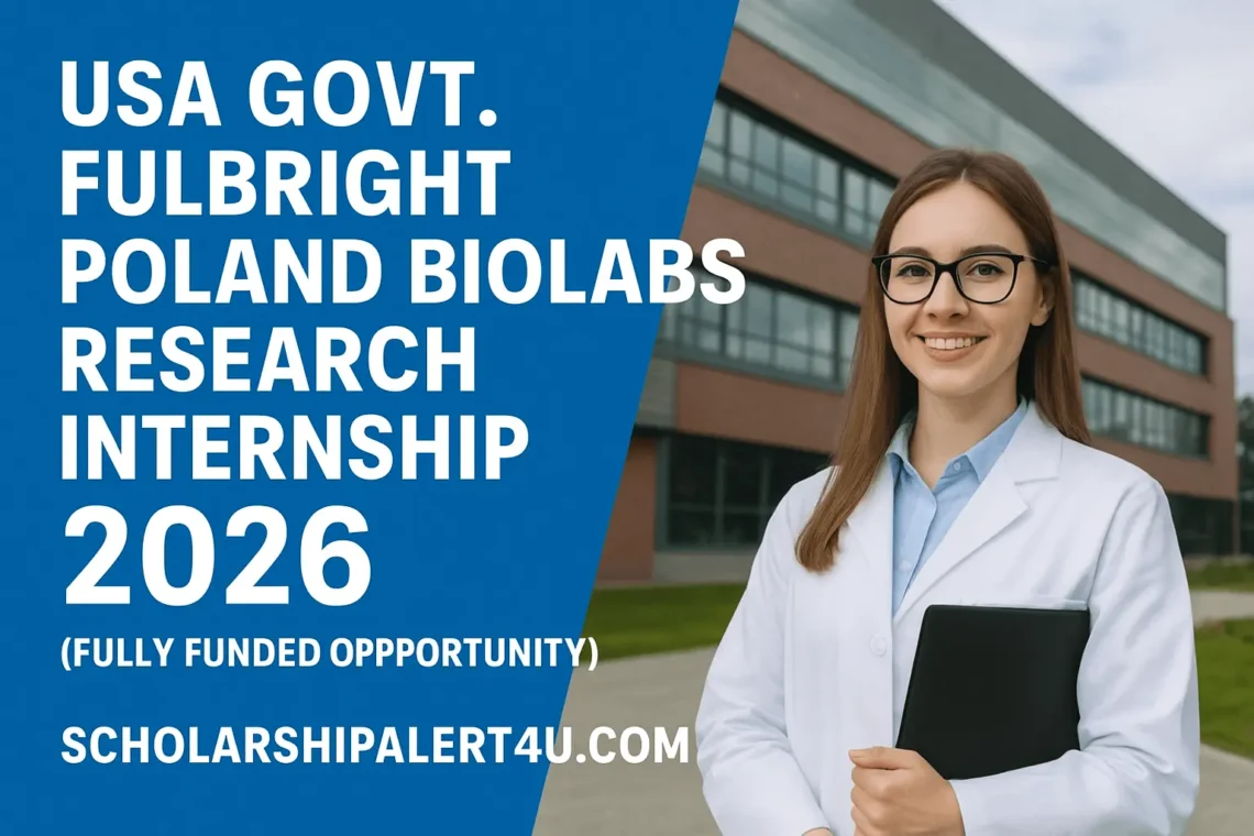 Polish student conducting laboratory research in the USA, representing the Fulbright Poland BioLAB Research Internship 2026 — scholarshipalert4u.com